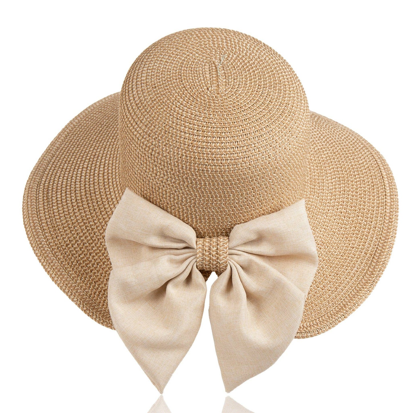Zaya Boho Ponytail Sun Hat with Bow: Sand Shell