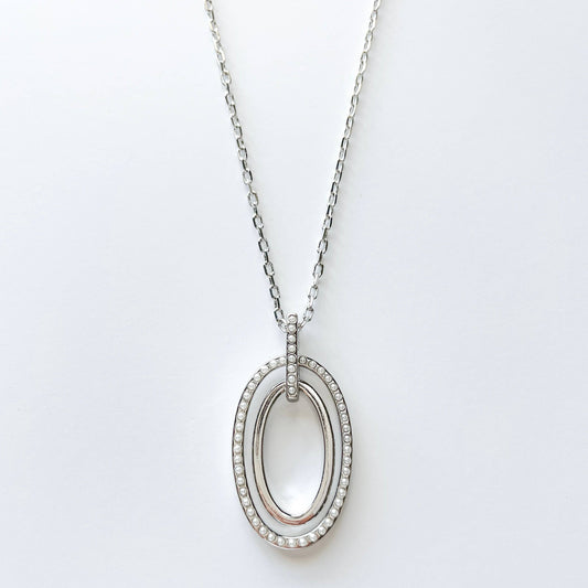 Fashion Double Oval Pendant Mini Faux Pearls Necklace