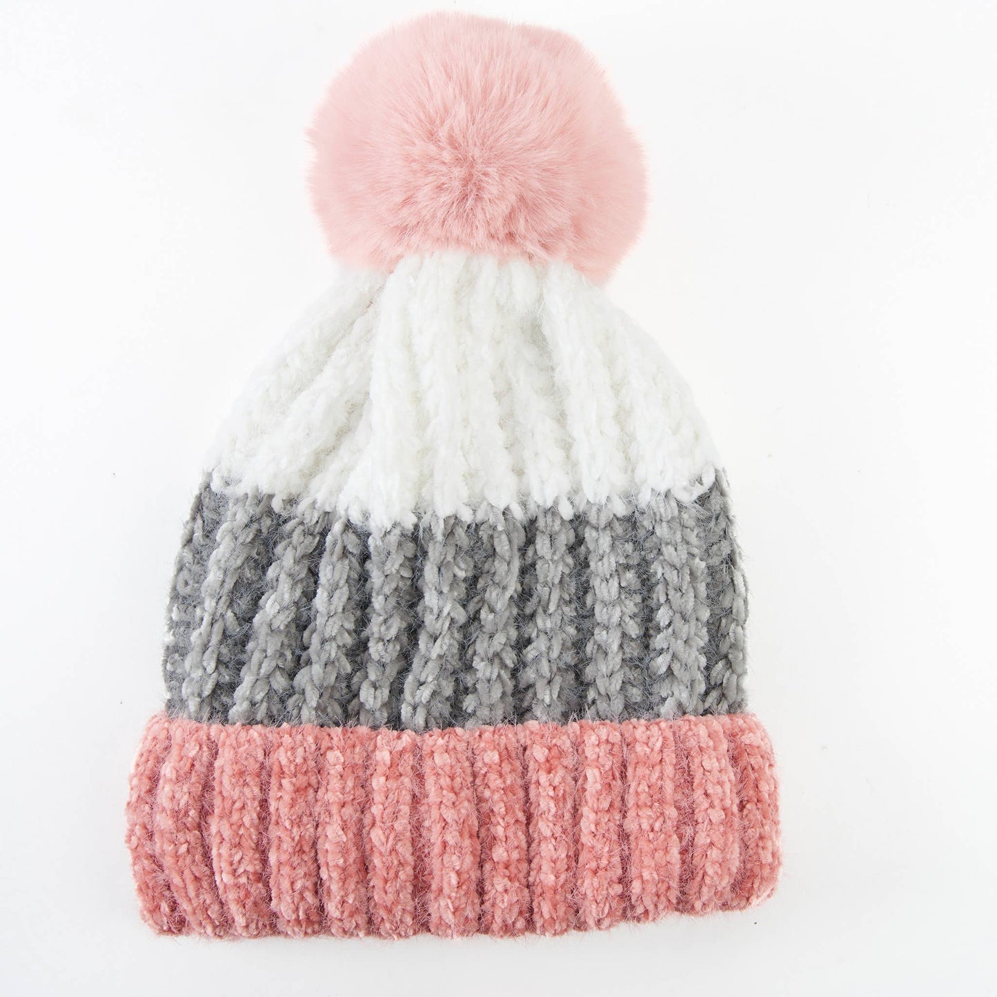 Jemmi Chenille Striped Pom Winter Beanie Hat
