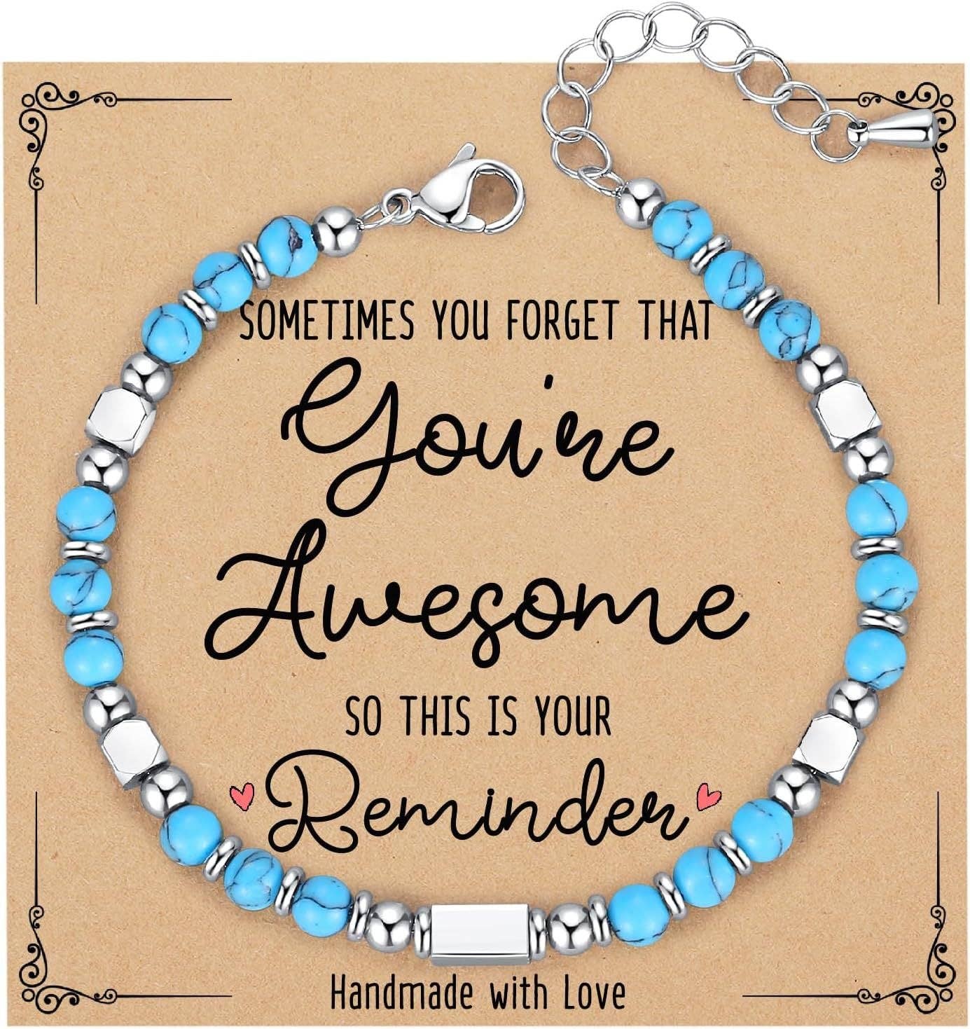 4mm Stone & Stainless Steel Bead Bracelet| Blessing Card -CS: Amazon Stone & Always remember