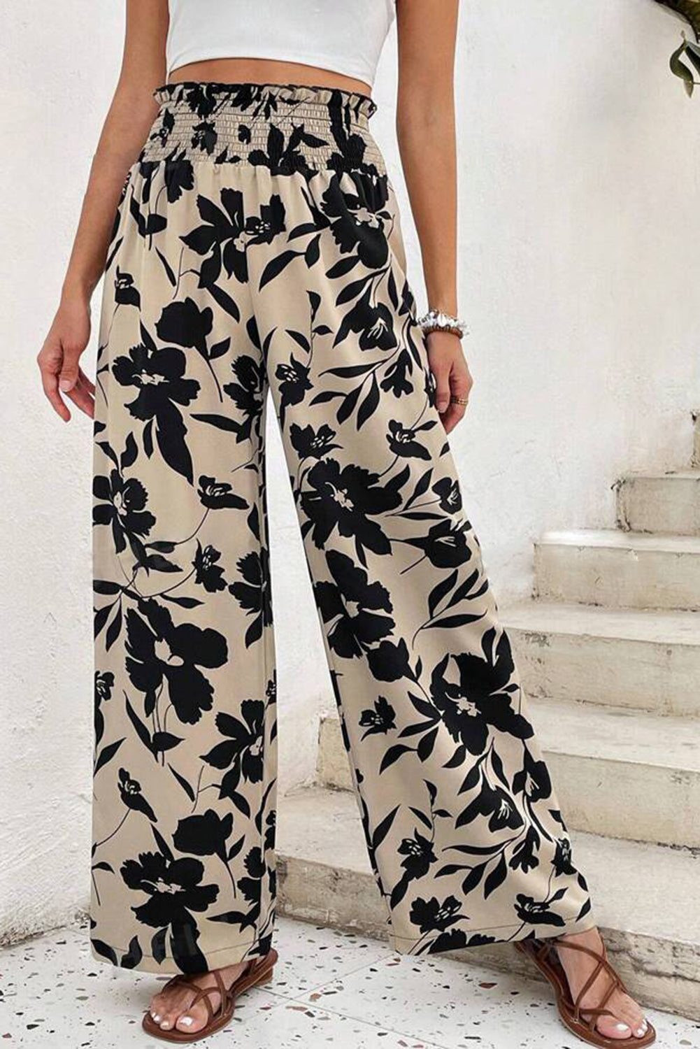 Floral Frill Waist Wide Leg Pants