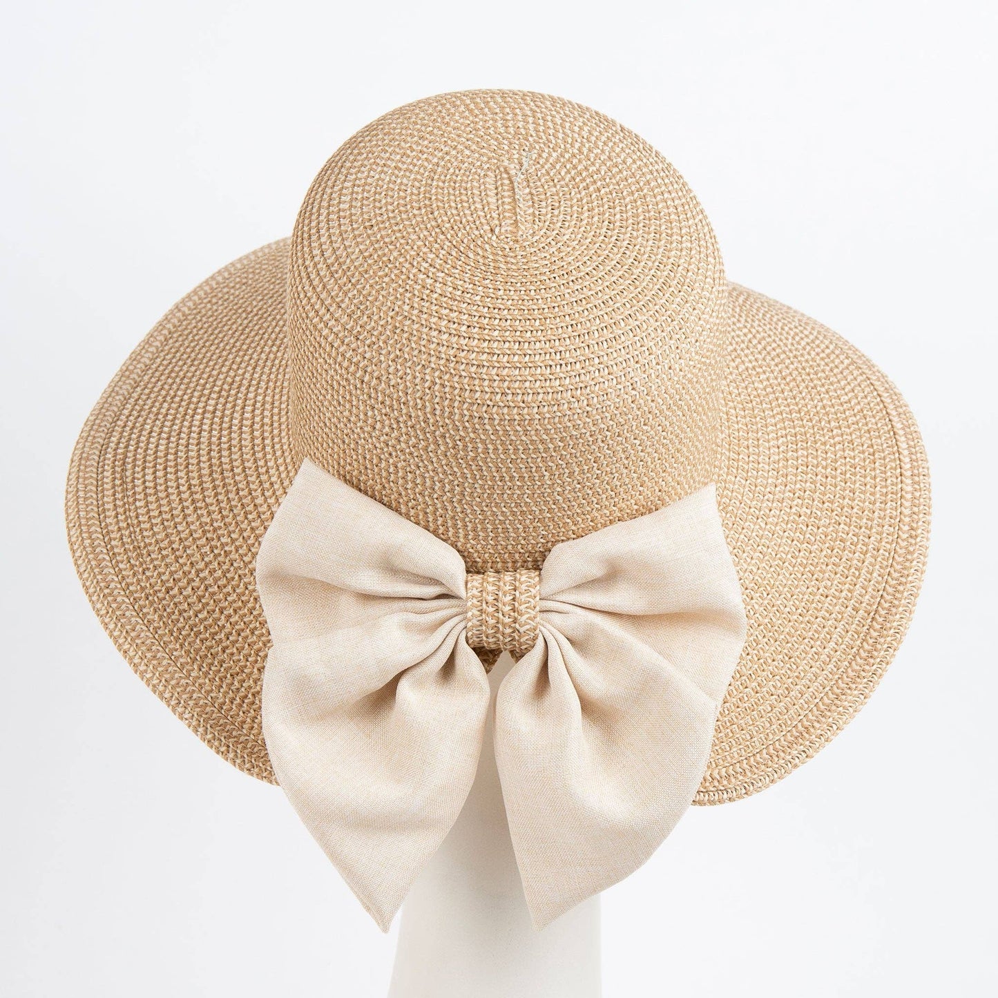 Zaya Boho Ponytail Sun Hat with Bow: Sand Shell