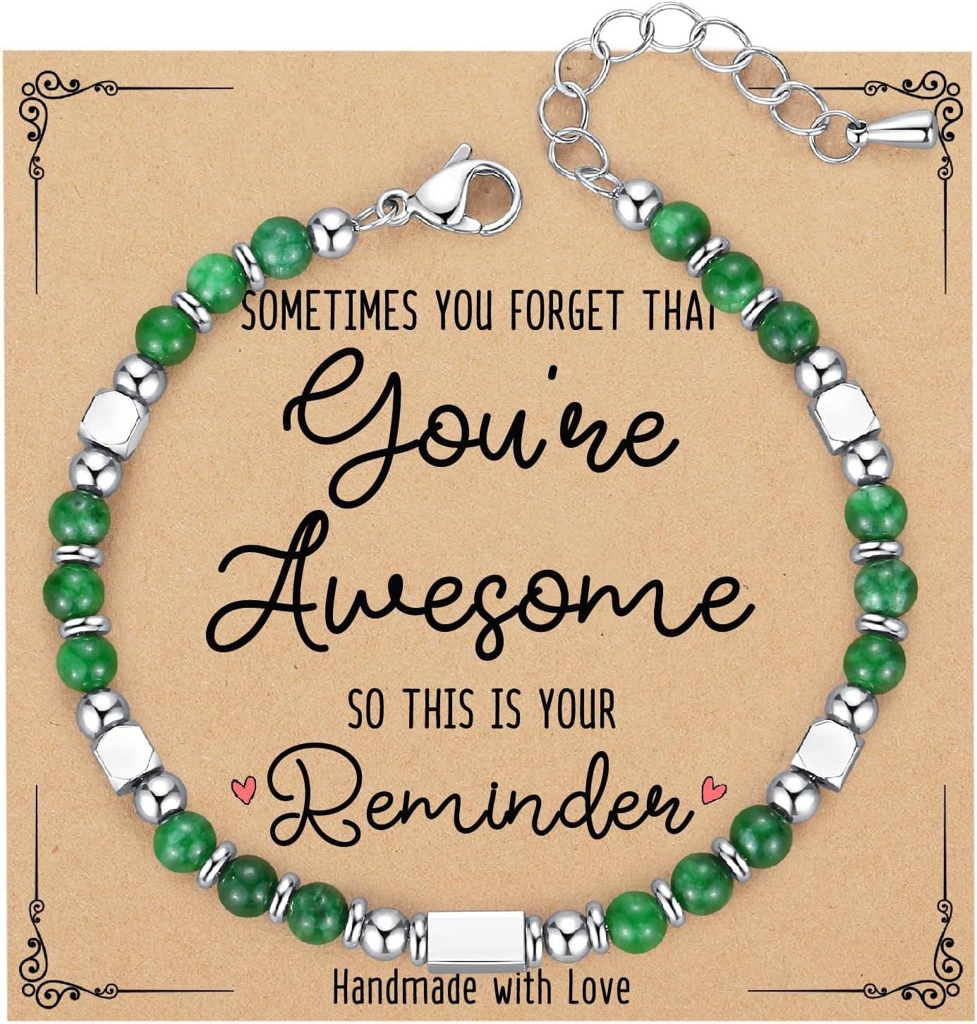 4mm Stone & Stainless Steel Bead Bracelet| Blessing Card -CS: Red Crystal Bracelet & Awesome