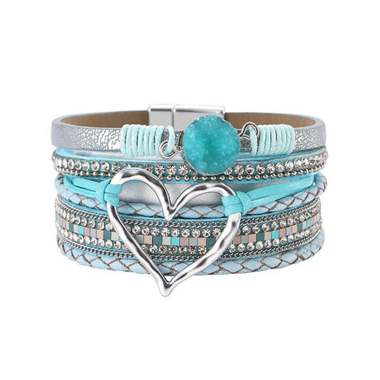 Multi-Layer Heart Charm Bangle Bracelets - BJ/LB: Blue