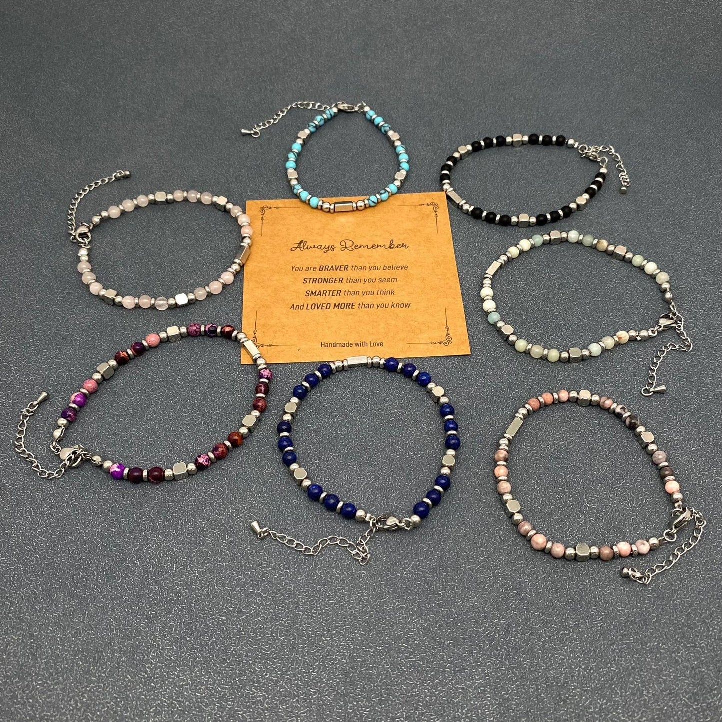 4mm Stone & Stainless Steel Bead Bracelet| Blessing Card -CS: Red Crystal Bracelet & Awesome