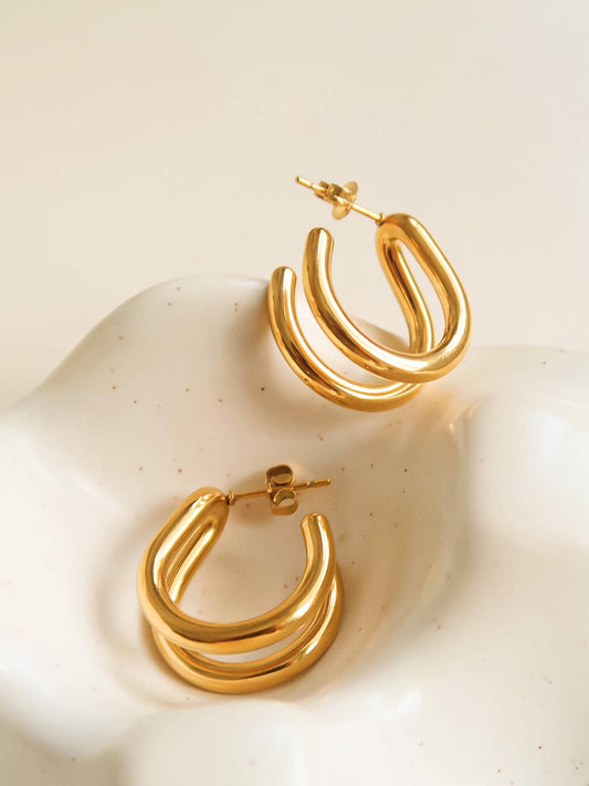 Lucille 18K Gold Non-Tarnish Double C Hoop Earring