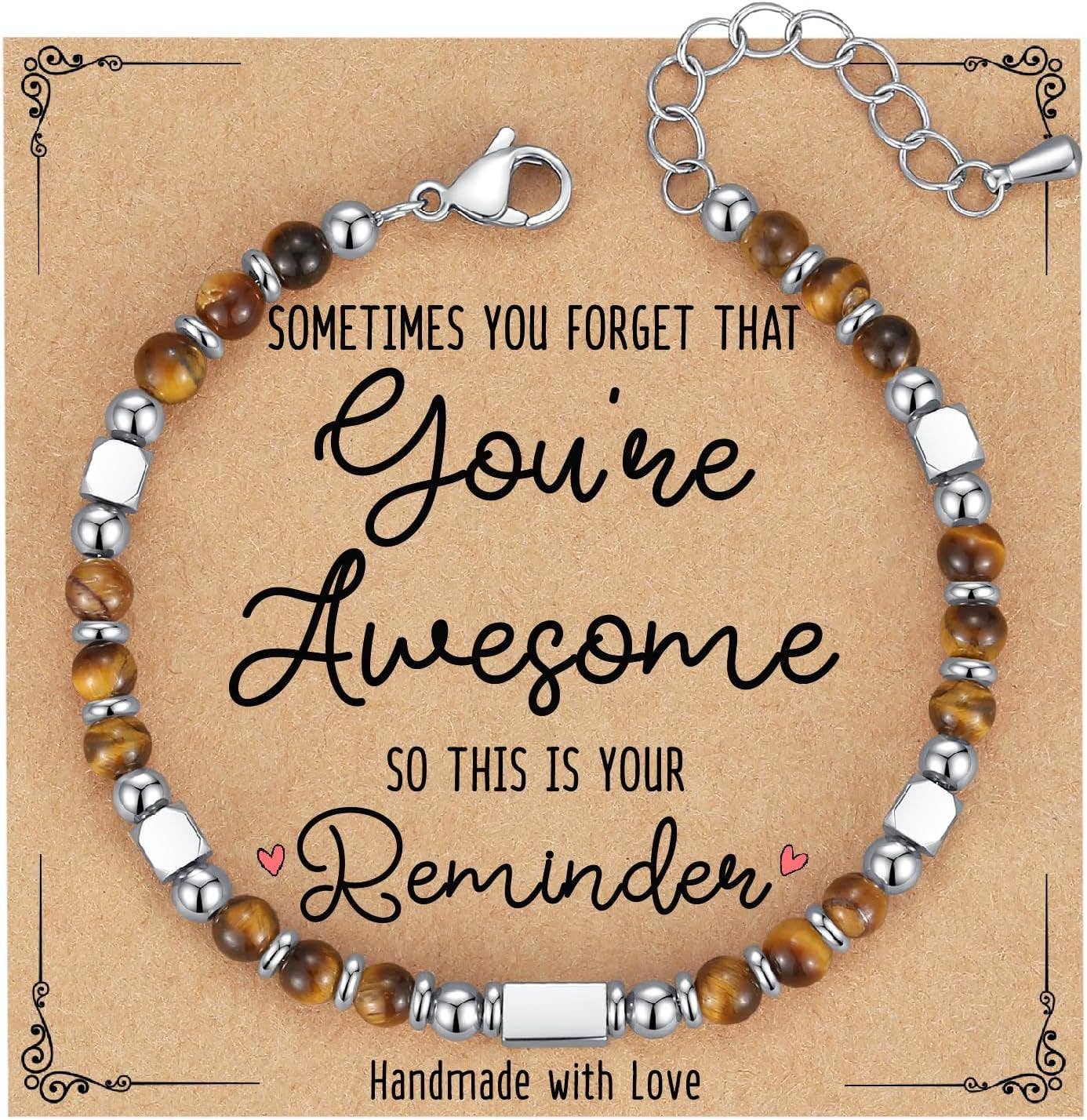 4mm Stone & Stainless Steel Bead Bracelet| Blessing Card -CS: Amethyst Bracelet & Awesome