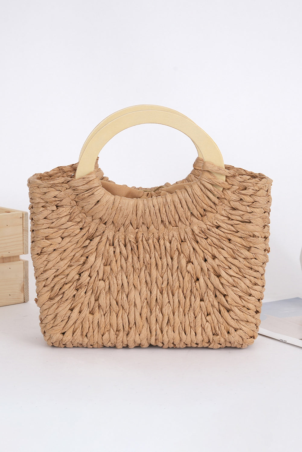 Camel Woven Straw Tote