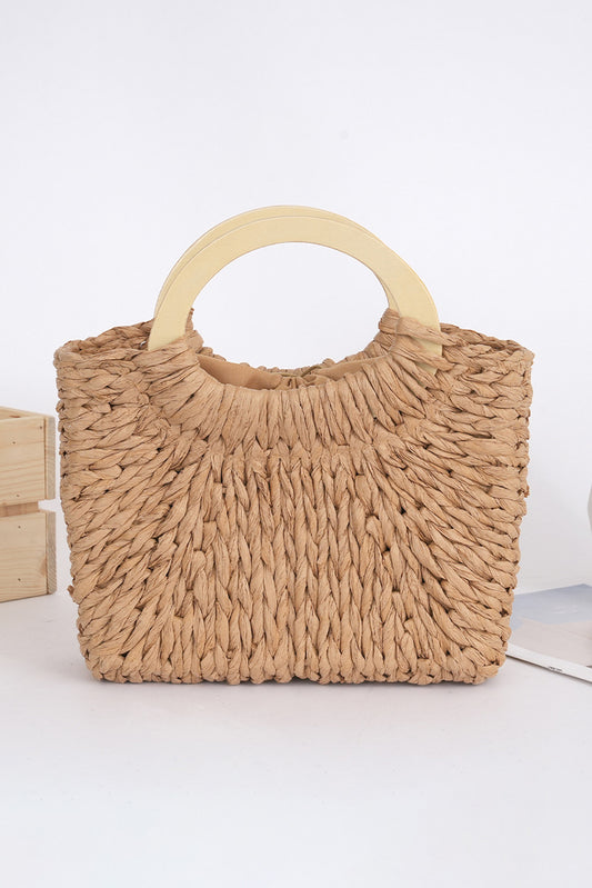 Camel Woven Straw Tote
