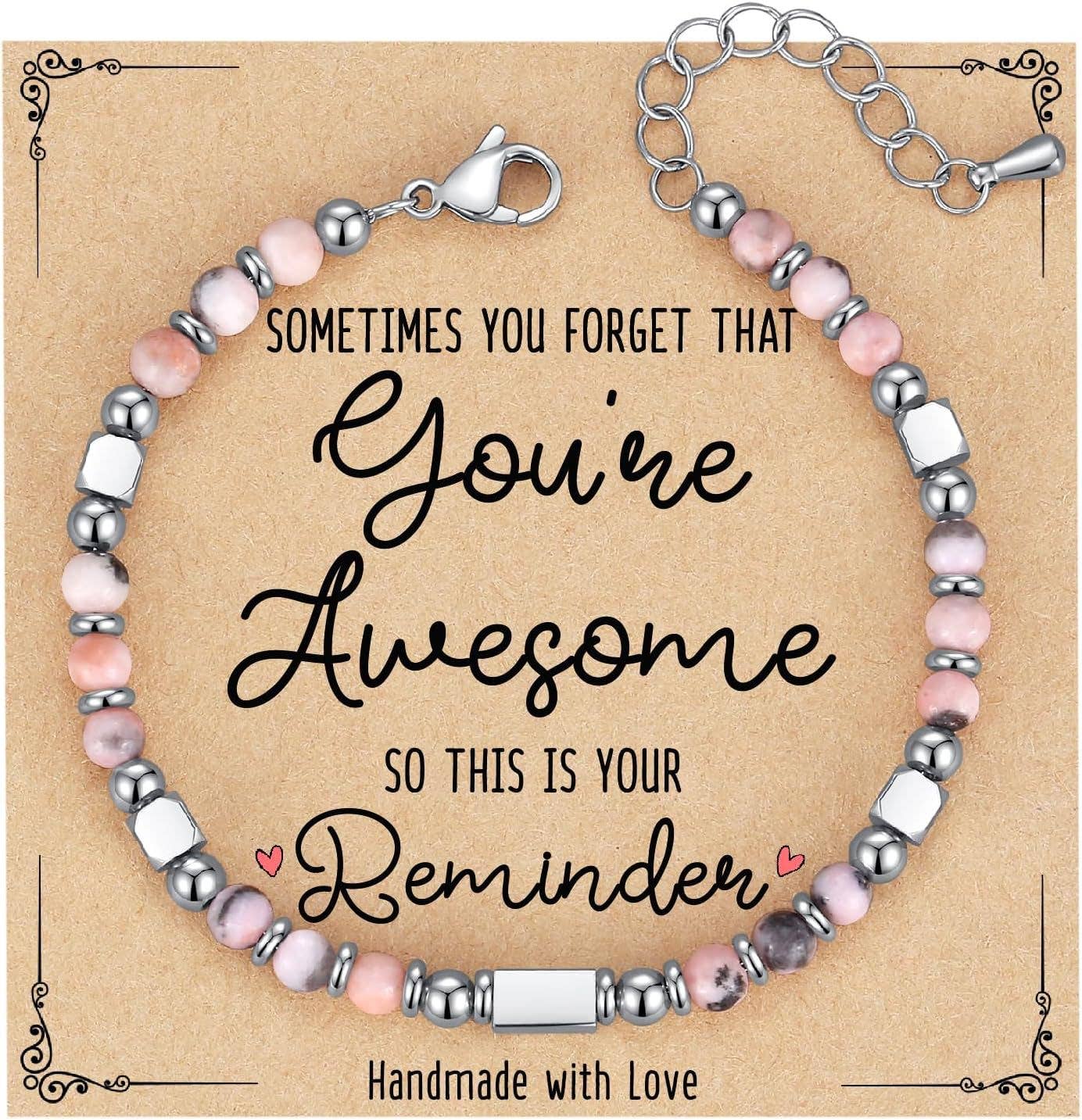4mm Stone & Stainless Steel Bead Bracelet| Blessing Card -CS: Amazon Stone & Always remember