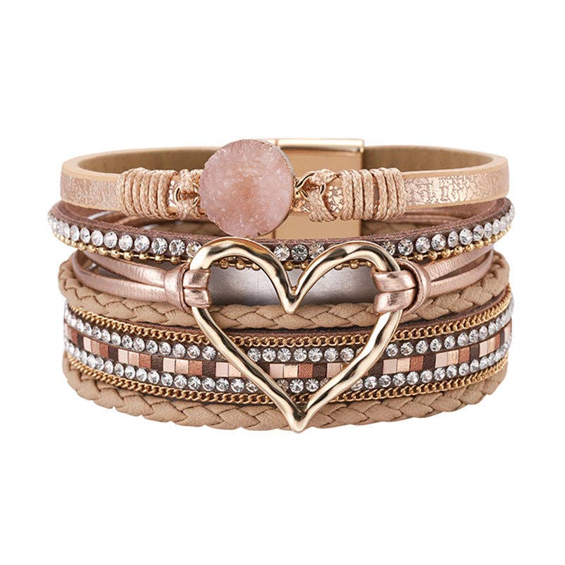 Multi-Layer Heart Charm Bangle Bracelets - BJ/LB: Silver