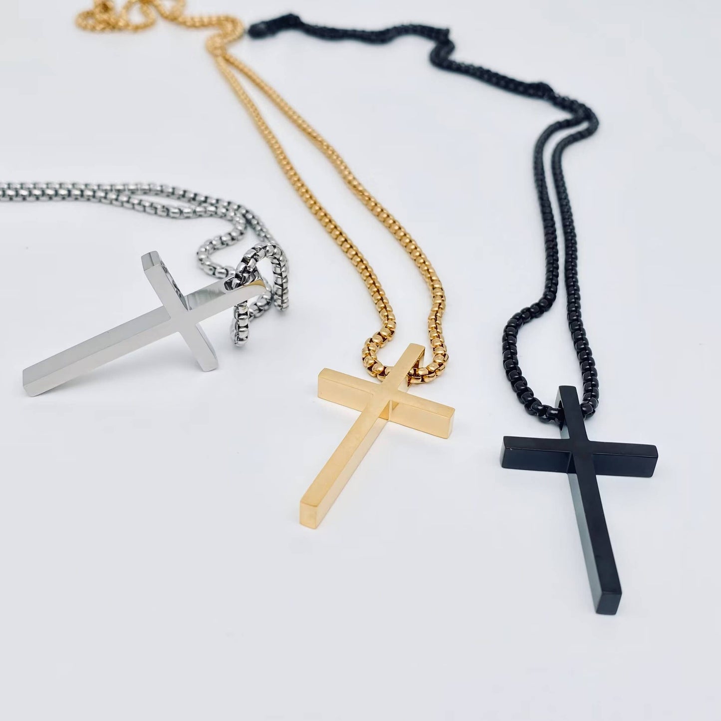Glossy Cross Stainless Steel Pendant Necklace - MJ/MNP: Black