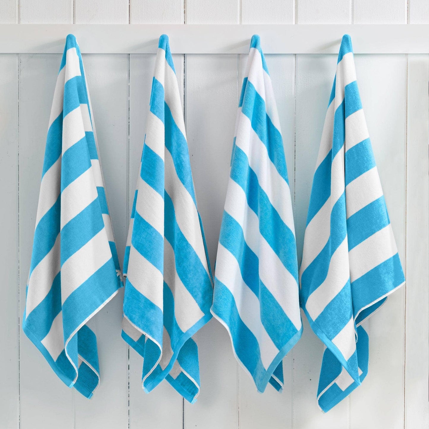 Cotton Velour Cabana Stripe Beach Towel - Novia Collection | Air Blue / Single Oversized- 35" x 70" - #GB10705