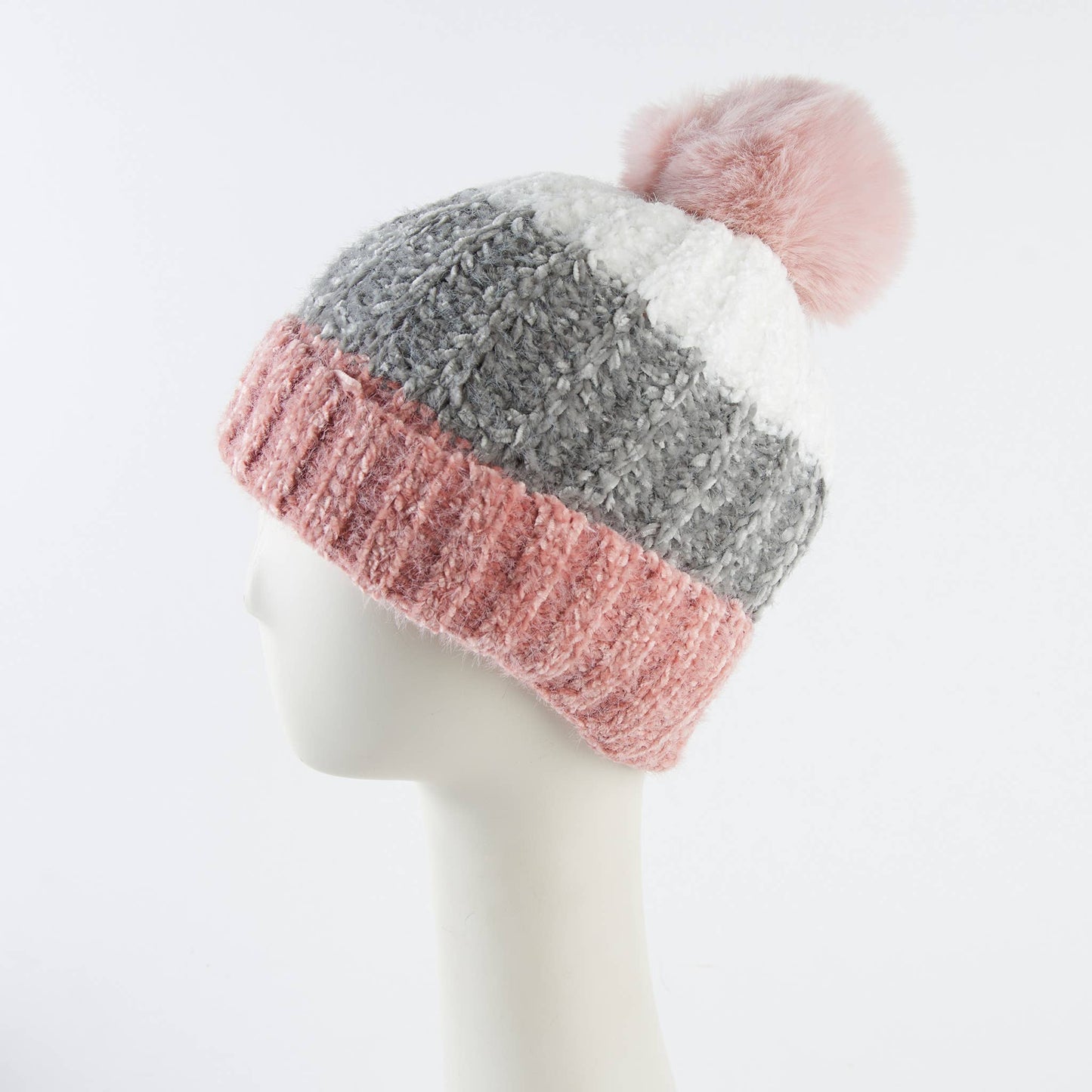 Jemmi Chenille Striped Pom Winter Beanie Hat