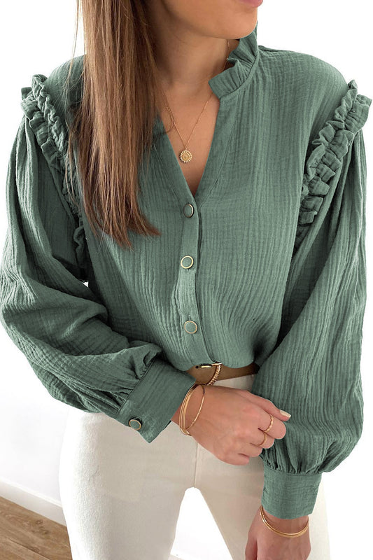 Sage Long Sleeve Buttoned Top