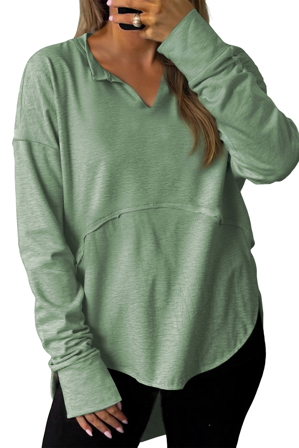 Green Terry Long Sleeve Top