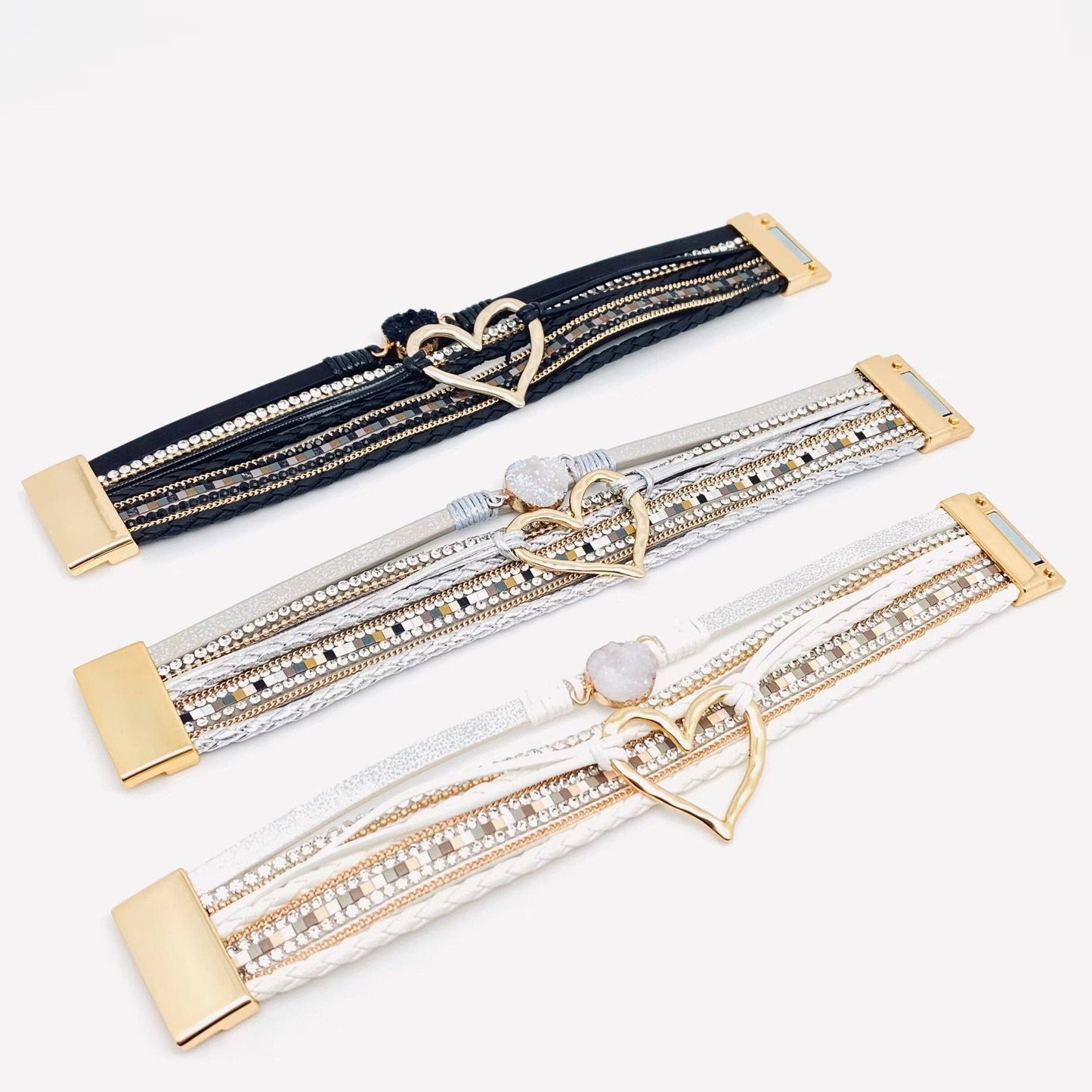 Multi-Layer Heart Charm Bangle Bracelets - BJ/LB: Blue