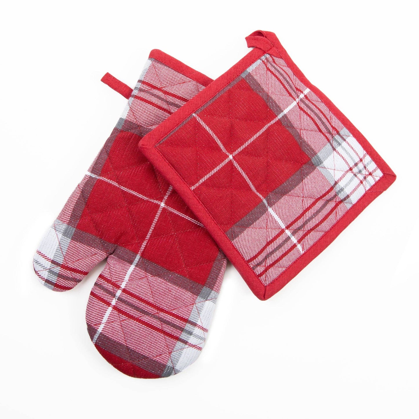 2 Pc Holiday Christmas Plaid Oven Mitt & Pot Holder Set