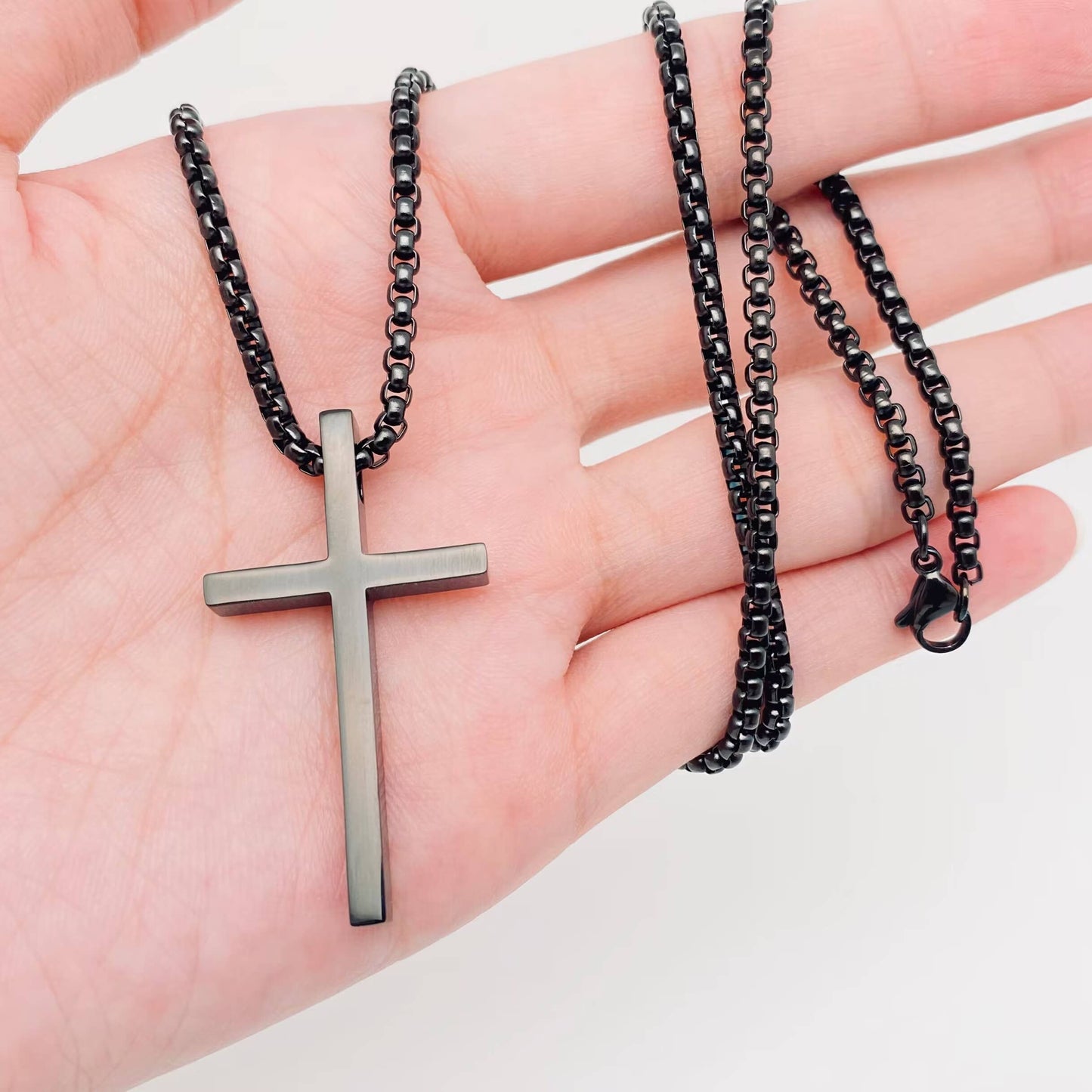 Glossy Cross Stainless Steel Pendant Necklace - MJ/MNP: Black